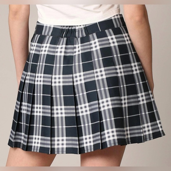 Mini Plaid School Uniform Pleated Skater Tennis Skirt with Lining Shorts - Picture 3 of 5